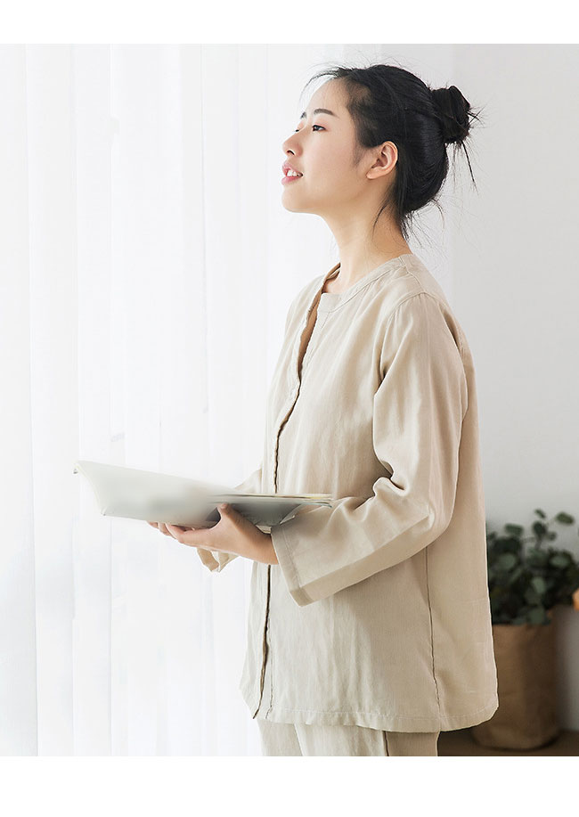 パジャマ レディース ルームウエア 上下セット 綿100% 無地 Vネック 長袖 前開き ボタン付き ウエストゴム 吸汗性 通気性 柔らかい シンプル 春秋冬 入院 ナイトウェア 部屋着 寝巻き