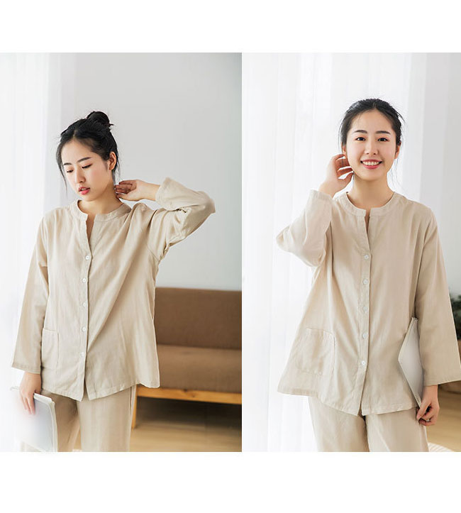 パジャマ レディース ルームウエア 上下セット 綿100% 無地 Vネック 長袖 前開き ボタン付き ウエストゴム 吸汗性 通気性 柔らかい シンプル 春秋冬 入院 ナイトウェア 部屋着 寝巻き