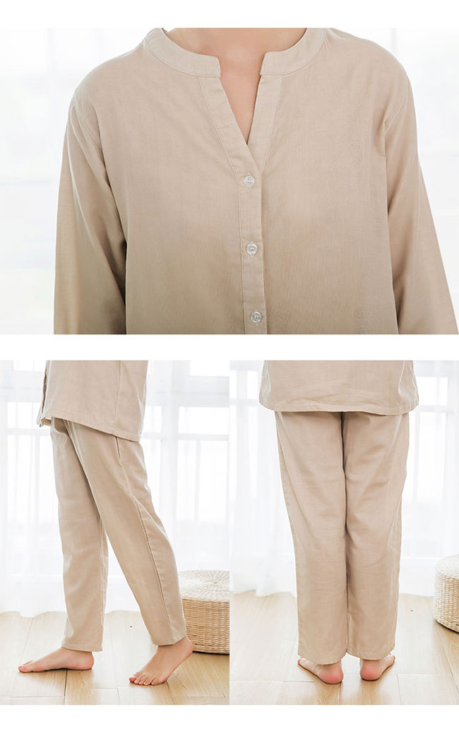 パジャマ レディース ルームウエア 上下セット 綿100% 無地 Vネック 長袖 前開き ボタン付き ウエストゴム 吸汗性 通気性 柔らかい シンプル 春秋冬 入院 ナイトウェア 部屋着 寝巻き