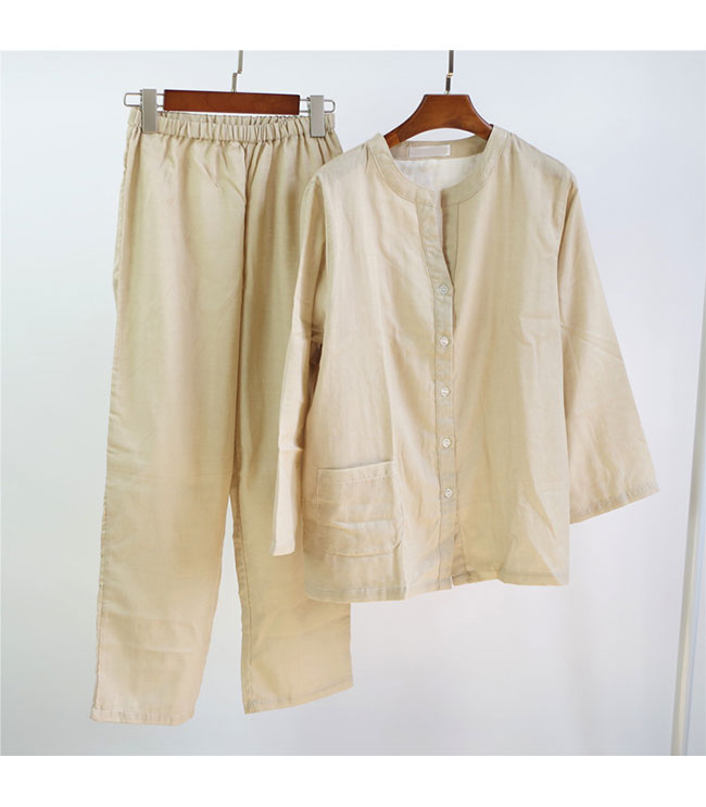 パジャマ レディース ルームウエア 上下セット 綿100% 無地 Vネック 長袖 前開き ボタン付き ウエストゴム 吸汗性 通気性 柔らかい シンプル 春秋冬 入院 ナイトウェア 部屋着 寝巻き