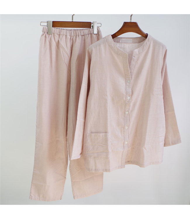 パジャマ レディース ルームウエア 上下セット 綿100% 無地 Vネック 長袖 前開き ボタン付き ウエストゴム 吸汗性 通気性 柔らかい シンプル 春秋冬 入院 ナイトウェア 部屋着 寝巻き