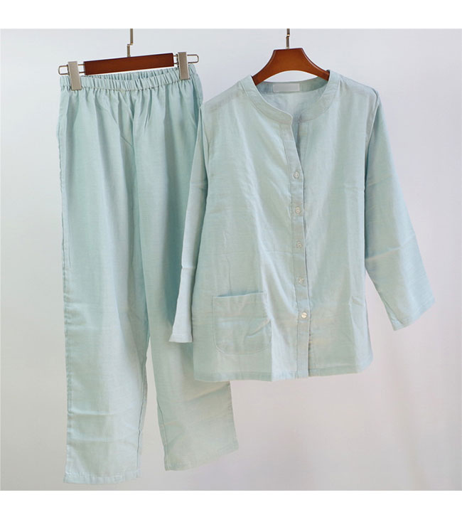 パジャマ レディース ルームウエア 上下セット 綿100% 無地 Vネック 長袖 前開き ボタン付き ウエストゴム 吸汗性 通気性 柔らかい シンプル 春秋冬 入院 ナイトウェア 部屋着 寝巻き