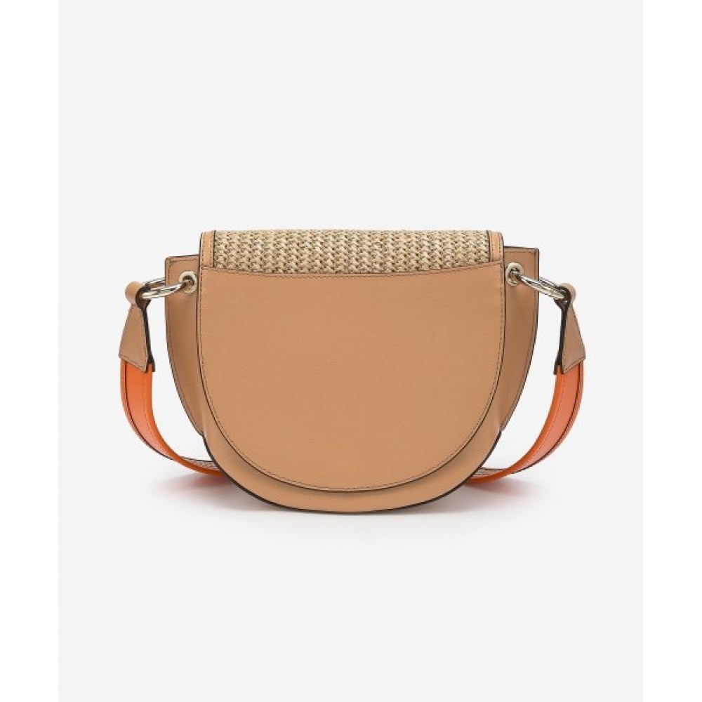 GANNI 女性用バナーサドルラフィアクロスバッグ-ベージュ/A4737895