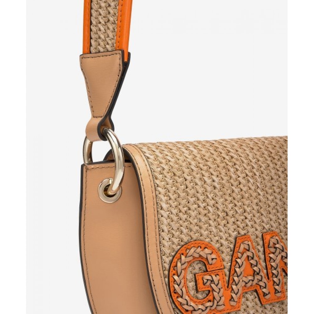 GANNI 女性用バナーサドルラフィアクロスバッグ-ベージュ/A4737895