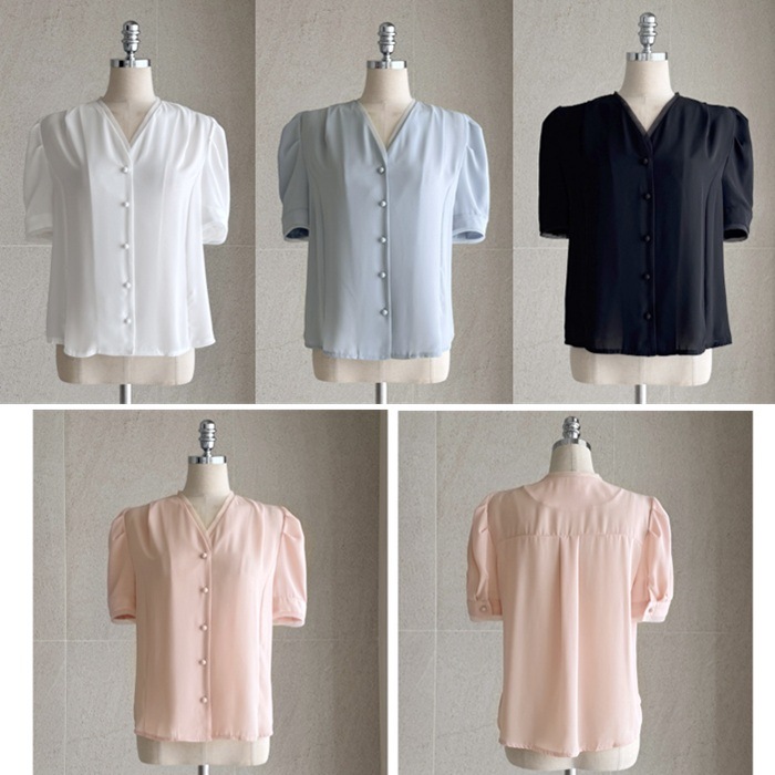 ブラウス レディース 半袖 Vネック 夏 パフ袖 オフィス お出かけ ブラウス レディース 半袖 Vネック 夏 パフ袖 オフィス お出かけ