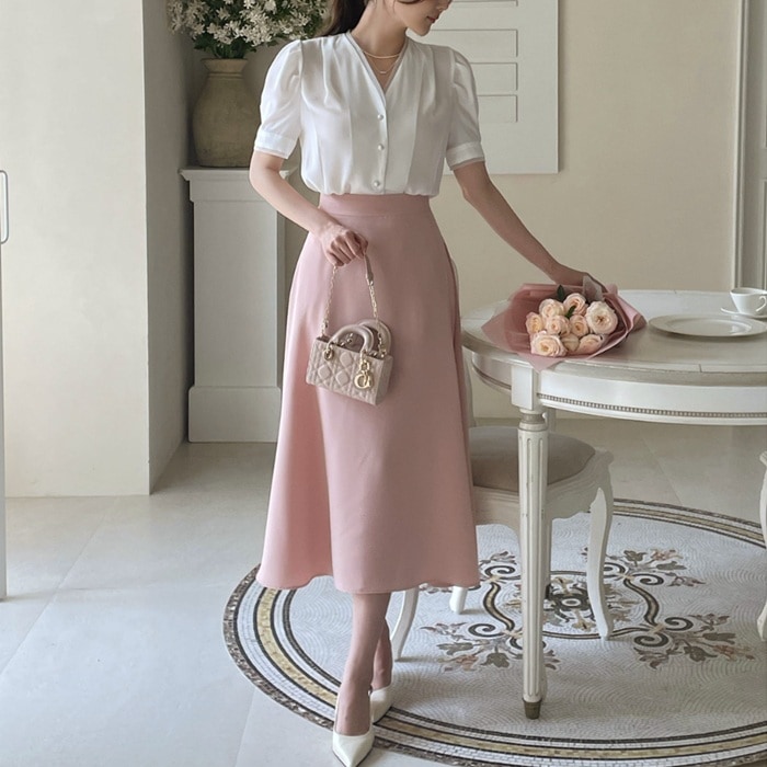 ブラウス レディース 半袖 Vネック 夏 パフ袖 オフィス お出かけ ブラウス レディース 半袖 Vネック 夏 パフ袖 オフィス お出かけ