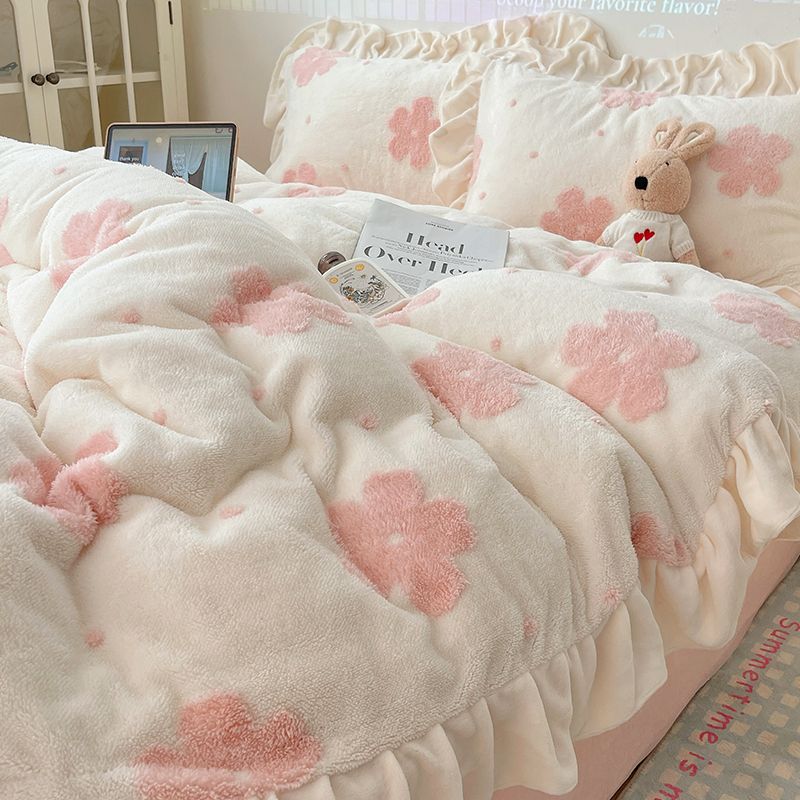 厚手レースミルクレーヨンコーラルダウン4点セット寝具2024冬フランネルシーツ布団セット宿舎 厚手レースミルクレーヨンコーラルダウン4点セット寝具2024冬フランネルシーツ布団セット宿舎