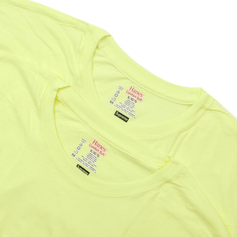 シュプリーム SUPREME x ヘインズ Hanes Tagless Tees 2 Pack 2枚セット FLUORESCENT YELLOW 蛍光 イエロー 200-009091-068