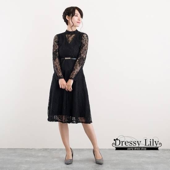 【2025新作SALE】パーティードレス ワンピース 20代 30代 40代 韓国 袖あり ロング 結婚式 レース ミモレ丈 ラウンドネック 長袖 二次会 フォーマル およばれ