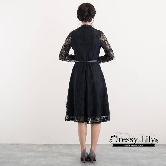 【2025新作SALE】パーティードレス ワンピース 20代 30代 40代 韓国 袖あり ロング 結婚式 レース ミモレ丈 ラウンドネック 長袖 二次会 フォーマル およばれ