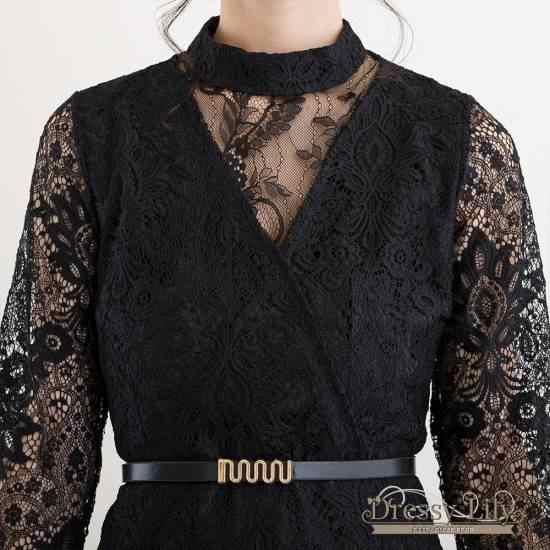 【2025新作SALE】パーティードレス ワンピース 20代 30代 40代 韓国 袖あり ロング 結婚式 レース ミモレ丈 ラウンドネック 長袖 二次会 フォーマル およばれ