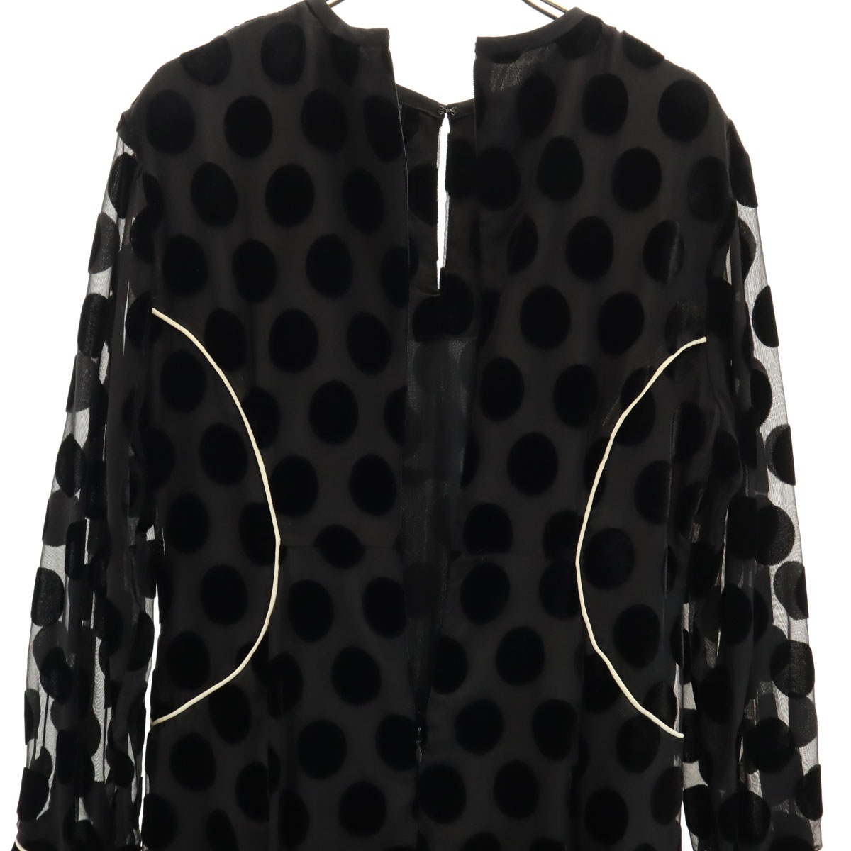 ドット柄 長袖 シアー ロングワンピース 1 ブラック 水玉 レディース 古着