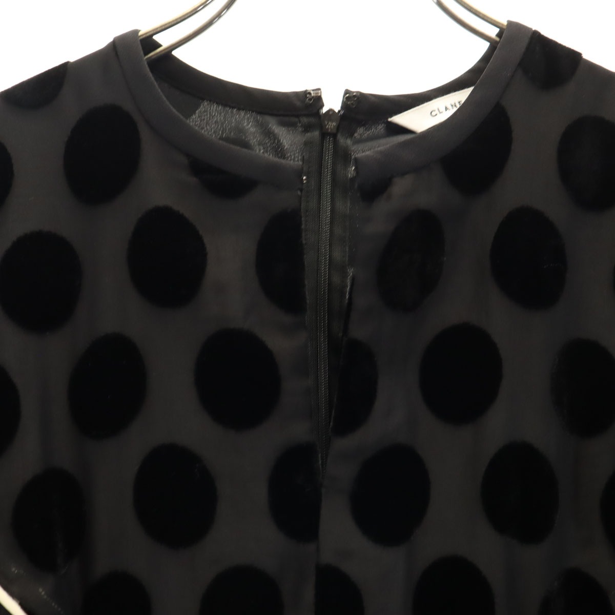 ドット柄 長袖 シアー ロングワンピース 1 ブラック 水玉 レディース 古着