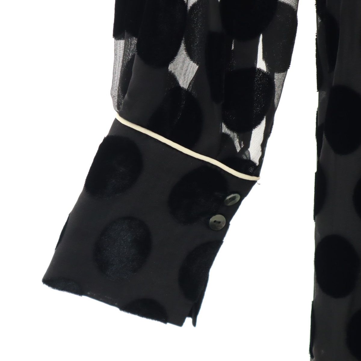 ドット柄 長袖 シアー ロングワンピース 1 ブラック 水玉 レディース 古着