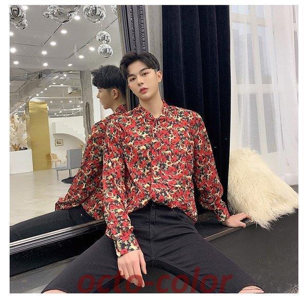 ストールネック 花柄シャツ フラワー ゆったり 長袖 カットソー メンズ メンズファッション ストリート系 カジュアル モード系 韓国 ファッション