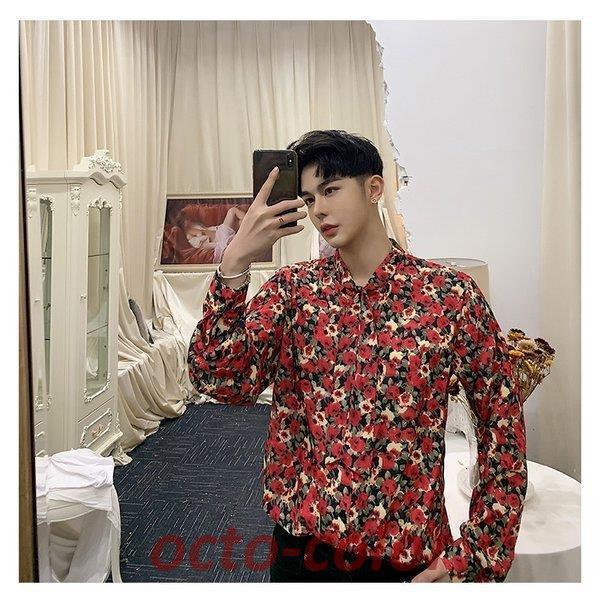 ストールネック 花柄シャツ フラワー ゆったり 長袖 カットソー メンズ メンズファッション ストリート系 カジュアル モード系 韓国 ファッション