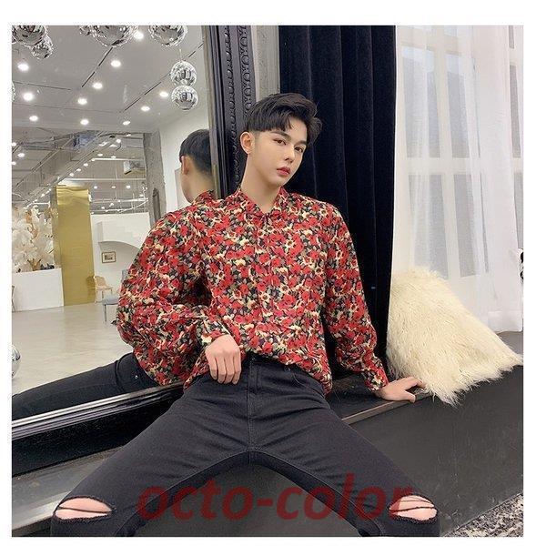 ストールネック 花柄シャツ フラワー ゆったり 長袖 カットソー メンズ メンズファッション ストリート系 カジュアル モード系 韓国 ファッション