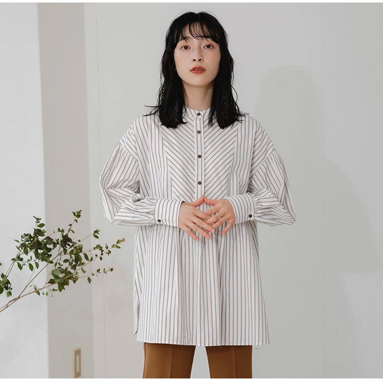ストライプ袖 ボリュームデザイン シャツ [860181]