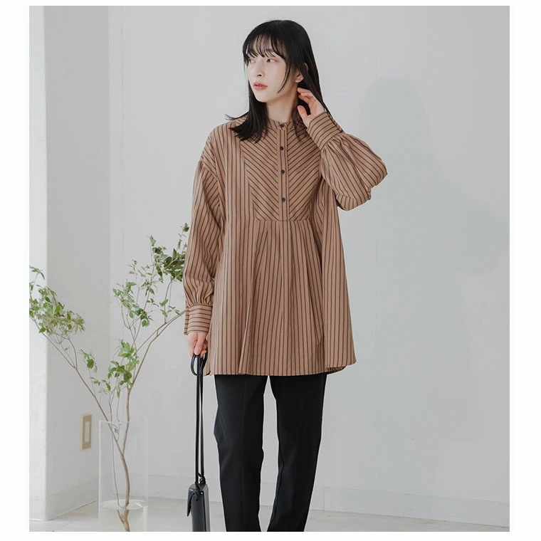 ストライプ袖 ボリュームデザイン シャツ [860181]