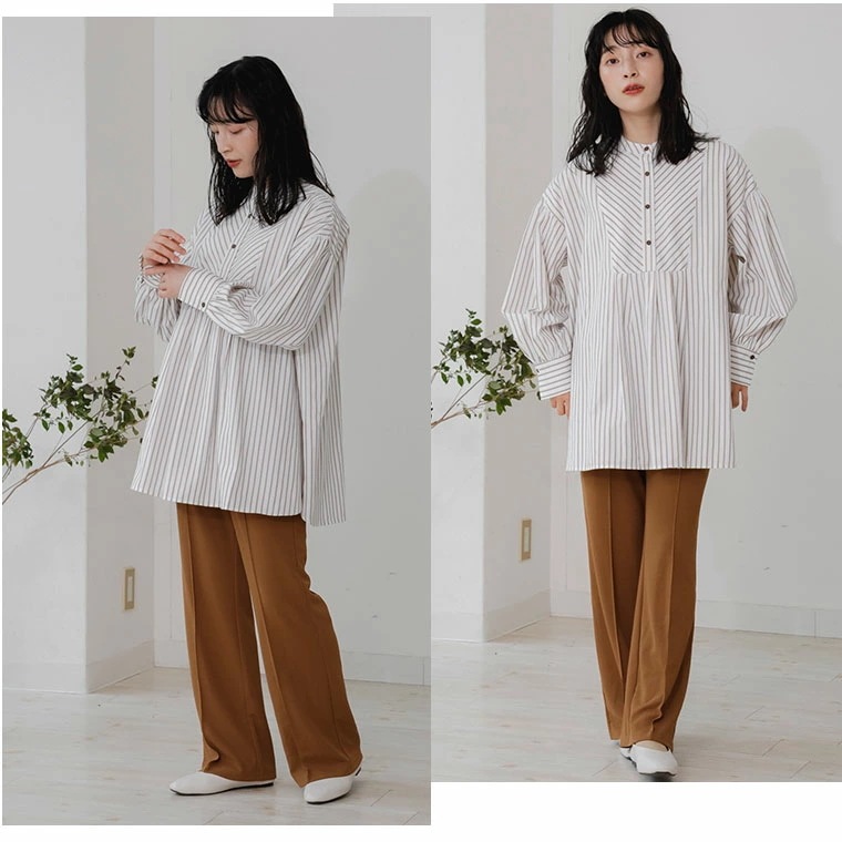 ストライプ袖 ボリュームデザイン シャツ [860181]