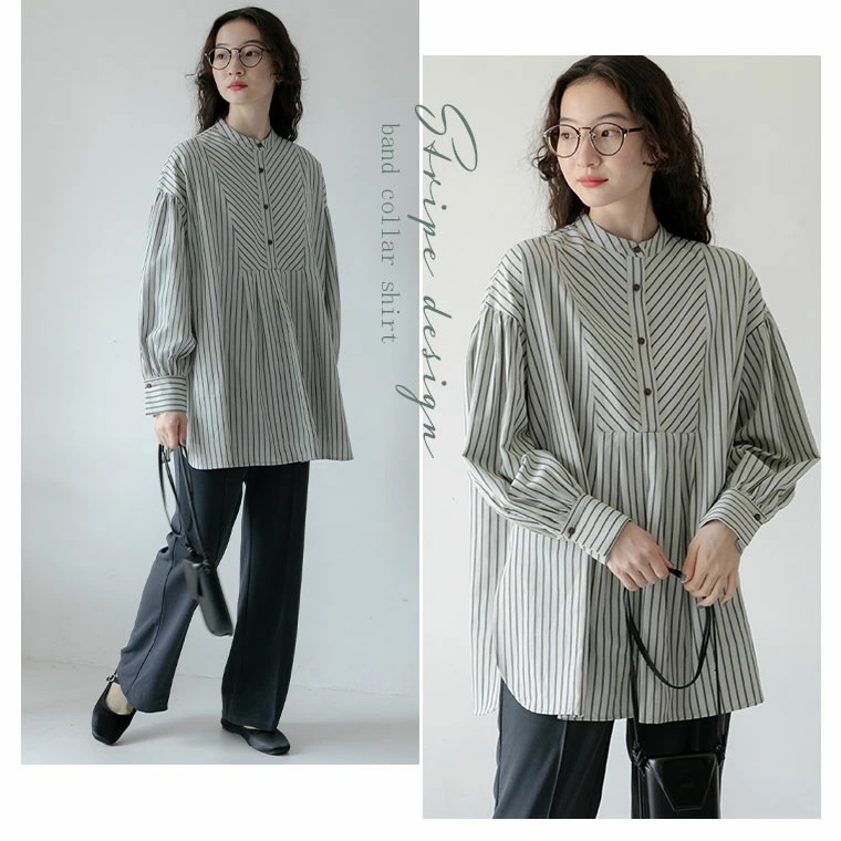ストライプ袖 ボリュームデザイン シャツ [860181]