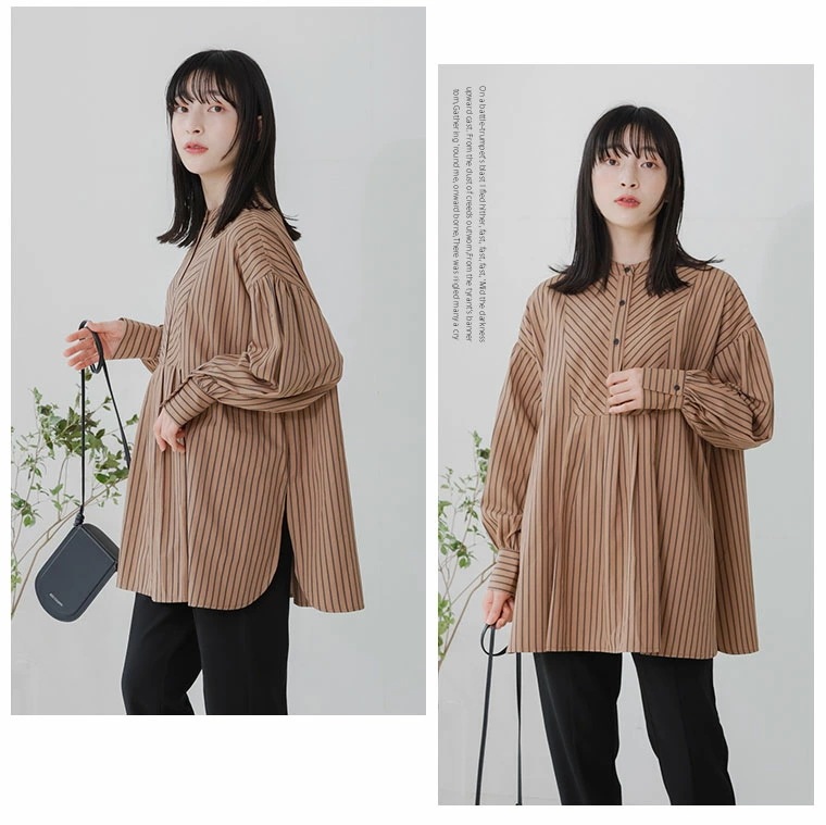 ストライプ袖 ボリュームデザイン シャツ [860181]