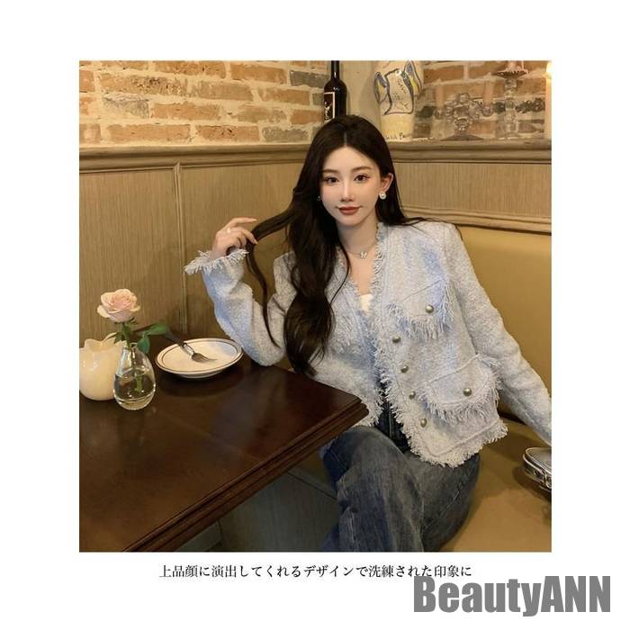 新生活 ツイード ジャケット レディース ショートコート アウター スプリングコート ノーカラー フリンジ 厚手 羽織 前開き Vネック エレガント 春 秋 冬 秋 春 冬 秋ファッション 冬物 春物 秋物 プレゼント 新生活 ツイード ジャケット レディース ショートコート アウター