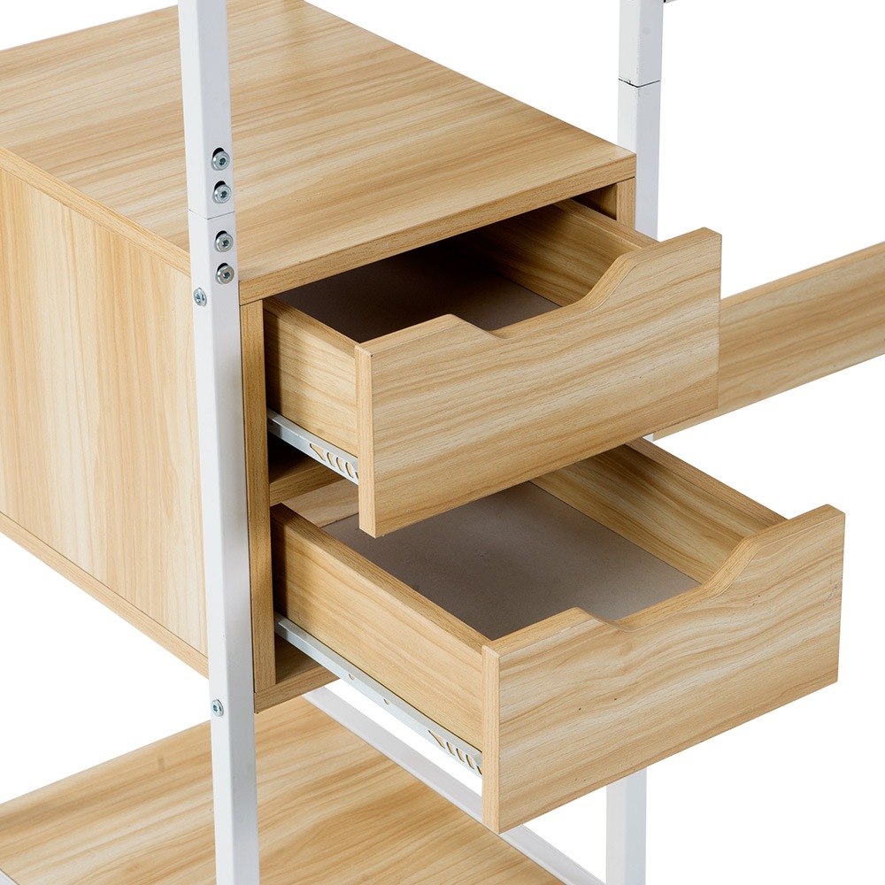 【国内出荷】【人気商品】【ナチュラル】パソコンデスク 引き出し付き　3段シェルフ付 パソコンデスク 木製 ミシン台 書斎机 学習机 勉強机