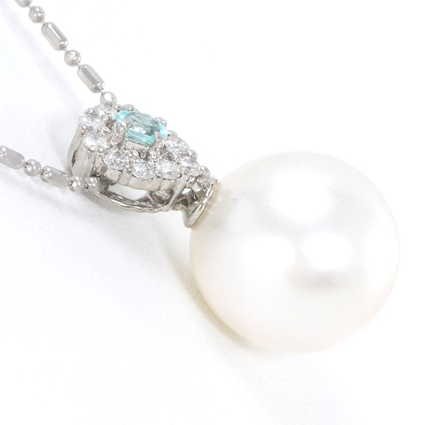 K18 18金 WG ネックレス パール パライバトルマリン 0.07 ダイヤ 0.17 中古 K18 18金 WG ネックレス パール パライバトルマリン 0.07 ダイヤ 0.17 中古