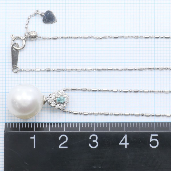 K18 18金 WG ネックレス パール パライバトルマリン 0.07 ダイヤ 0.17 中古 K18 18金 WG ネックレス パール パライバトルマリン 0.07 ダイヤ 0.17 中古
