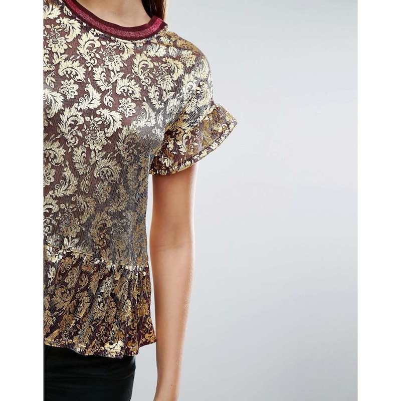 エイソス レディース トップス ブラウス【ASOS Ruffle Top In Metallic Paisley】Multi エイソス レディース トップス ブラウス【ASOS Ruffle Top In Metallic Paisley】Multi