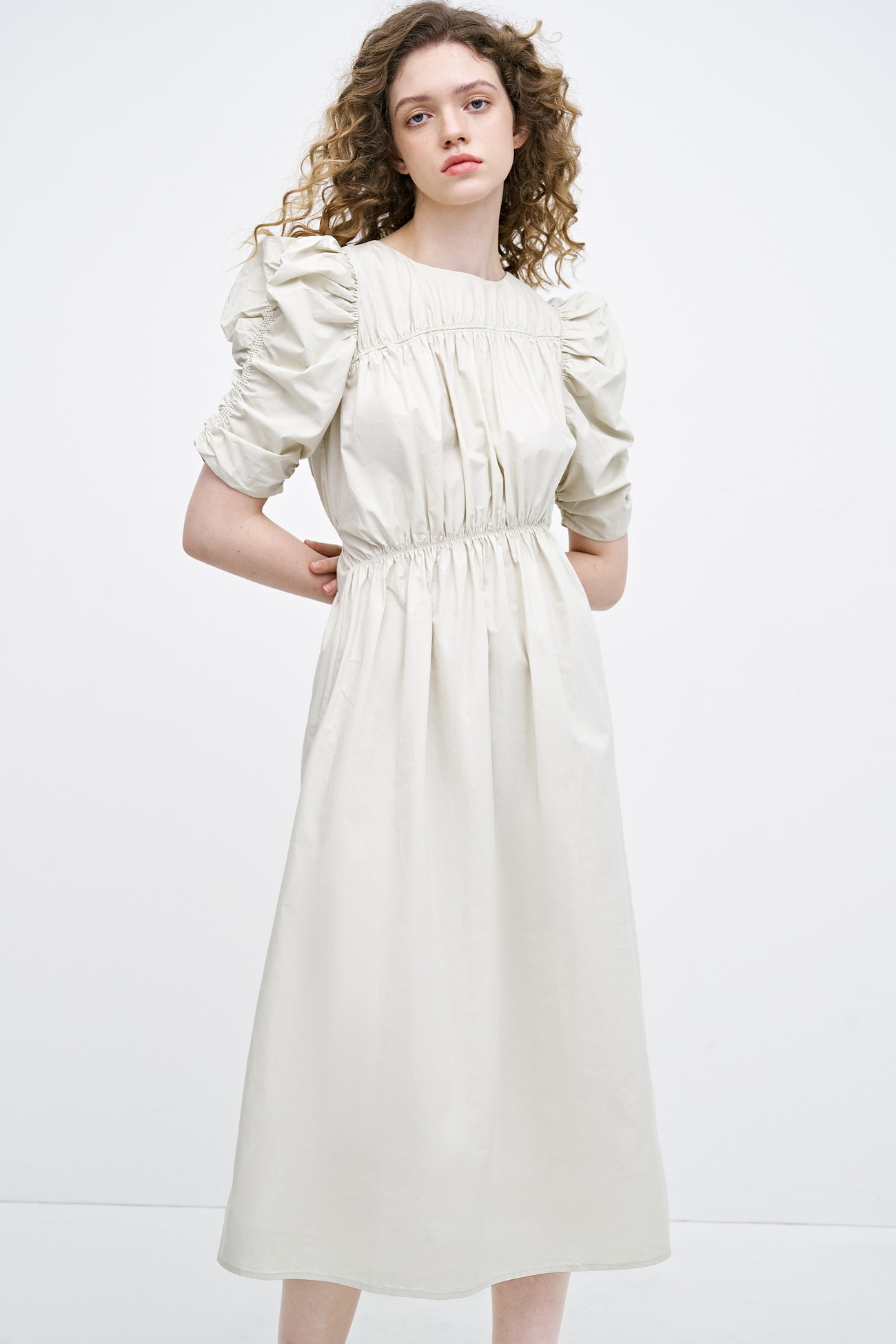 春 夏 レディース レトロ スタイル ガール パフスリーブ レイヤード ふんわり トレジャー ワンピース クリアウォーターグリーン XS S M L XL 膝丈 ひざ丈 袖あり 半袖 かわいい