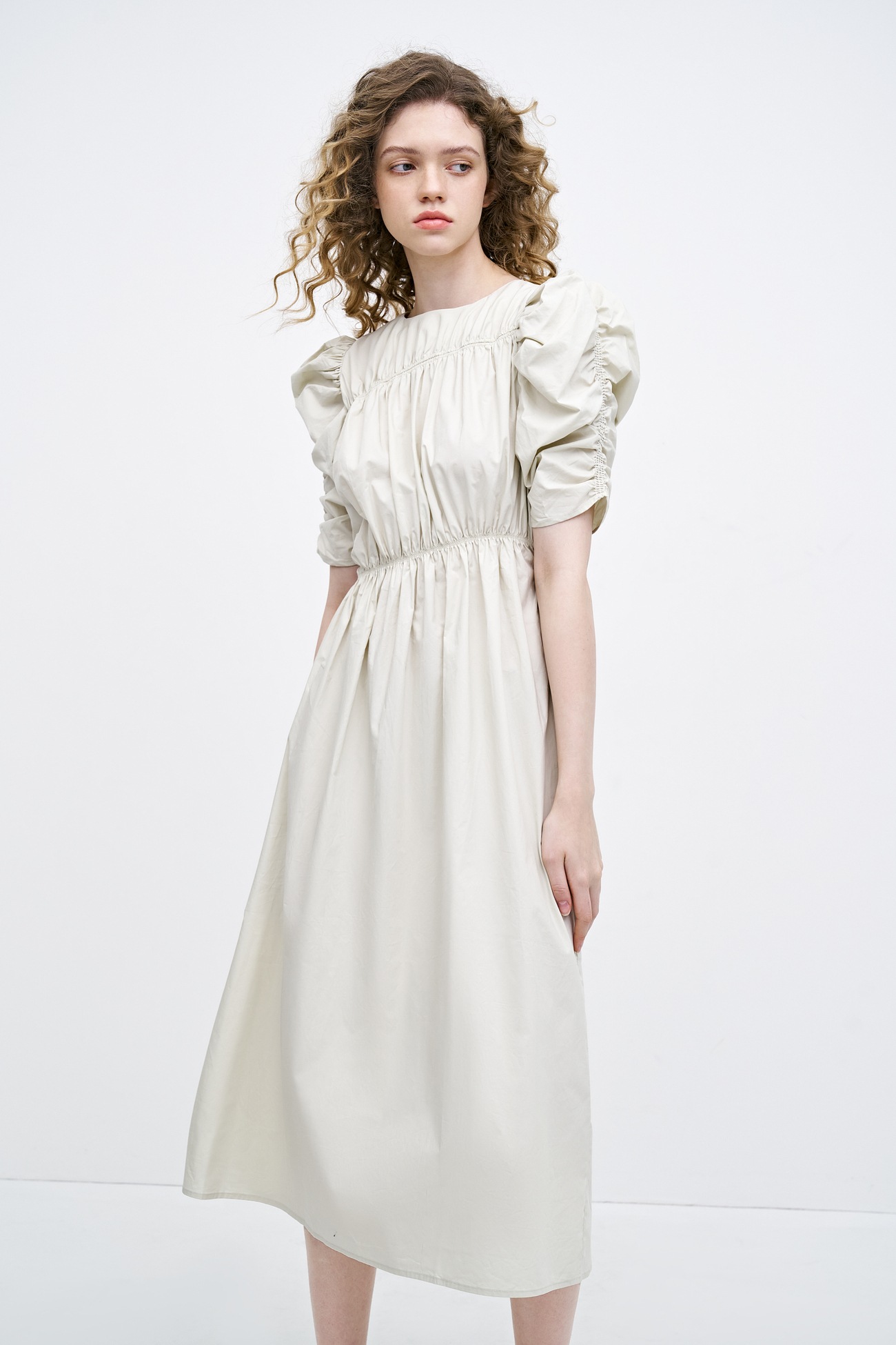 春 夏 レディース レトロ スタイル ガール パフスリーブ レイヤード ふんわり トレジャー ワンピース クリアウォーターグリーン XS S M L XL 膝丈 ひざ丈 袖あり 半袖 かわいい