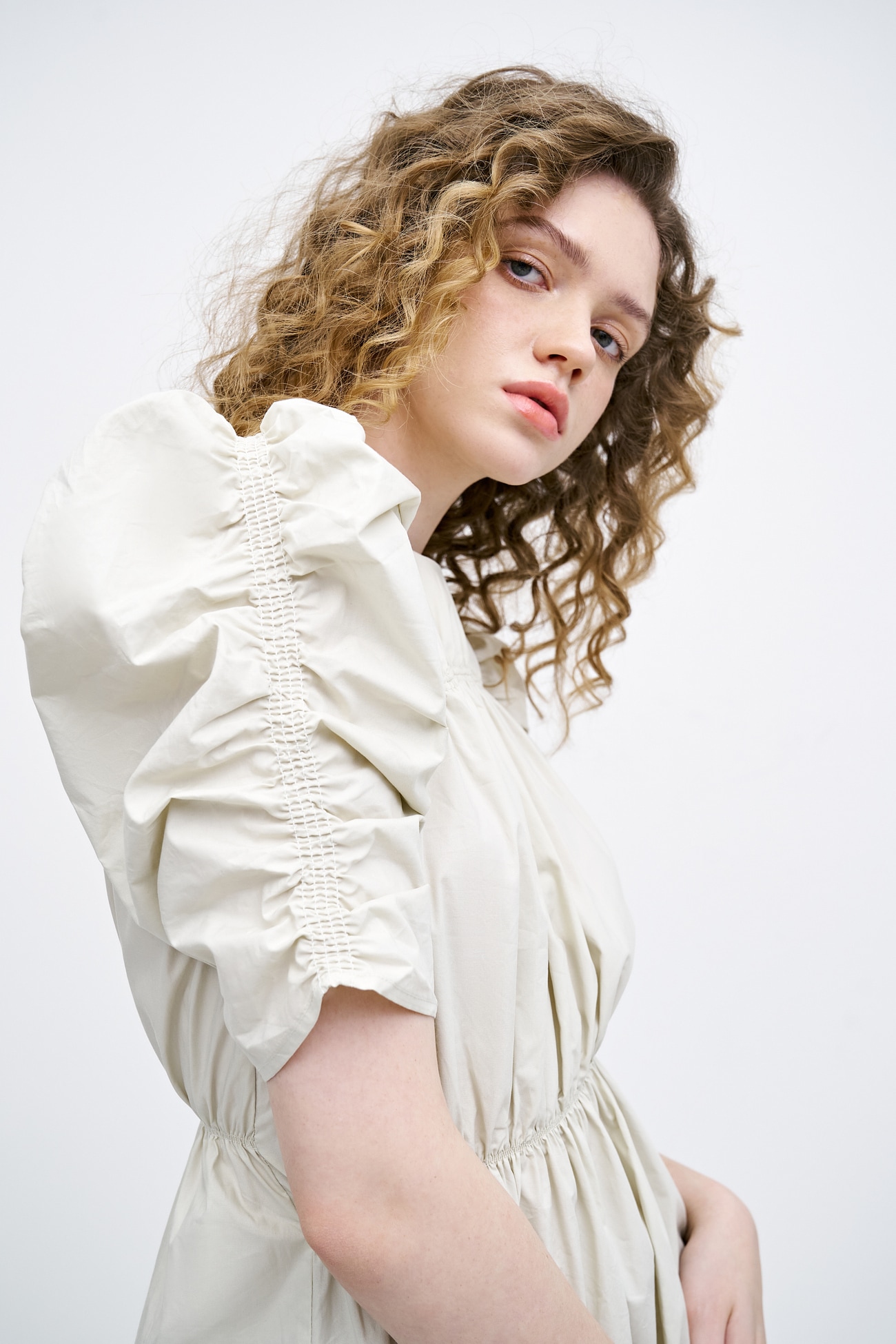 春 夏 レディース レトロ スタイル ガール パフスリーブ レイヤード ふんわり トレジャー ワンピース クリアウォーターグリーン XS S M L XL 膝丈 ひざ丈 袖あり 半袖 かわいい