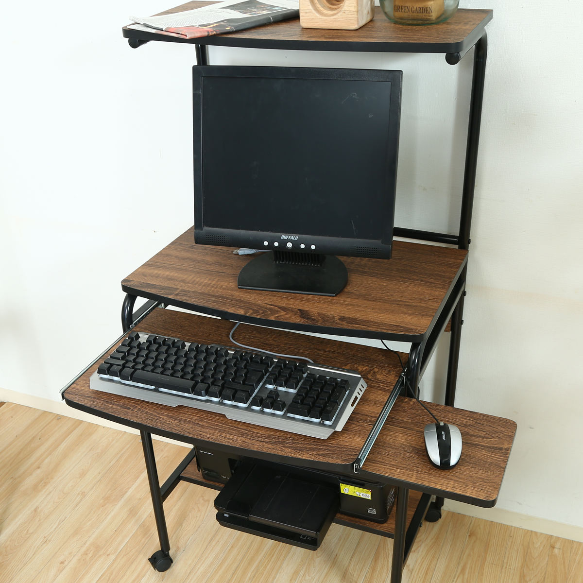 パソコンデスク 収納付 シンプルPCデスク フィット プリンター収納 棚 マウストレー キーボードテーブル キャスター付き コンパクト ワークデスク パソコン PC 省スペース 木目調 天板 パソコンデスク 収納付 シンプルPCデスク フィット プリンター収納 棚 マウストレー キーボードテーブル キャスター付き コンパクト ワークデスク パソコン PC 省スペース 木目調 天板