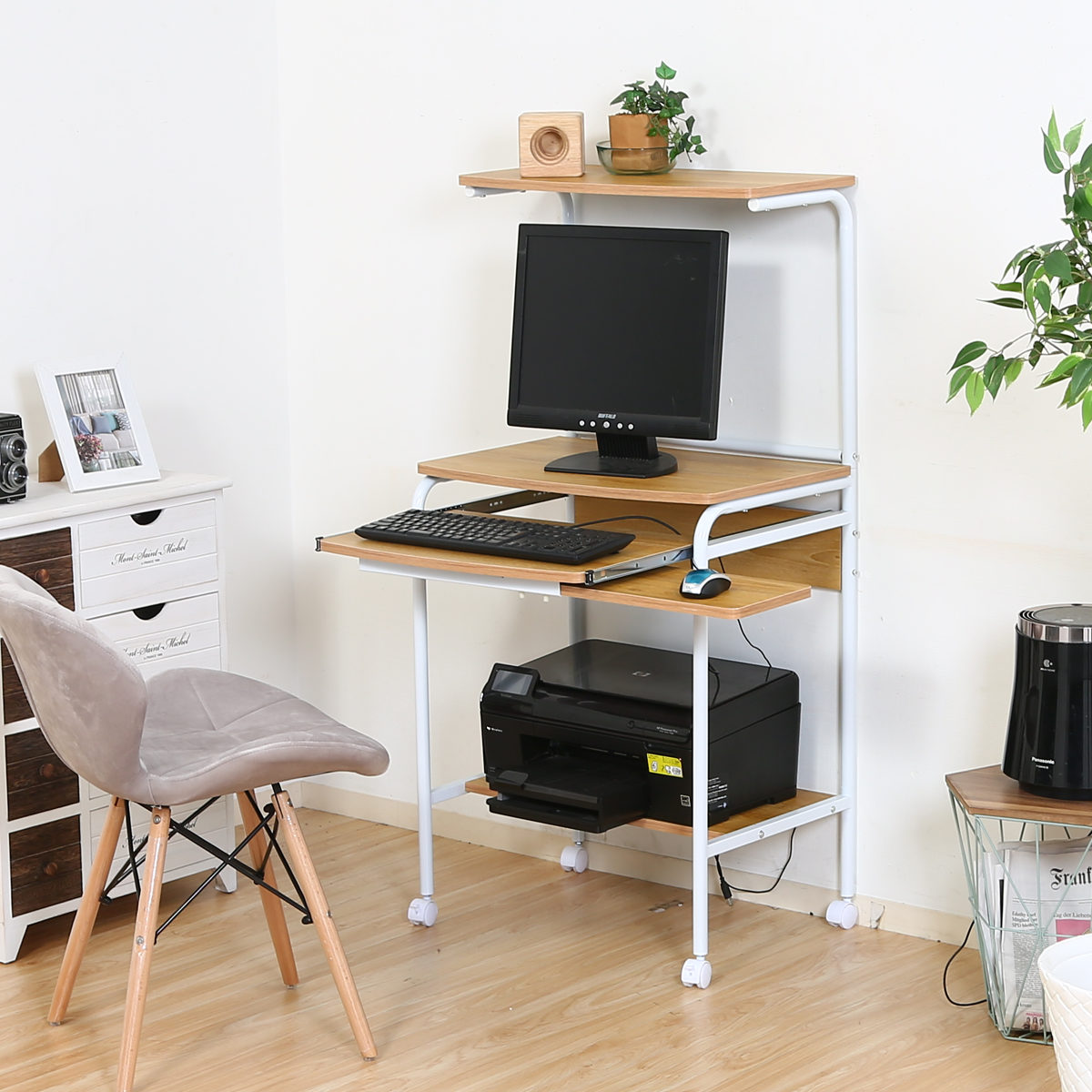 パソコンデスク 収納付 シンプルPCデスク フィット プリンター収納 棚 マウストレー キーボードテーブル キャスター付き コンパクト ワークデスク パソコン PC 省スペース 木目調 天板 パソコンデスク 収納付 シンプルPCデスク フィット プリンター収納 棚 マウストレー キーボードテーブル キャスター付き コンパクト ワークデスク パソコン PC 省スペース 木目調 天板