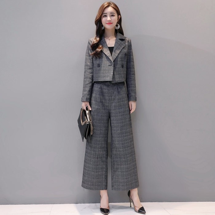 セットアップ レディース パンツスーツ　ワイドパンツ パンツドレス 2点セット 入学式 スーツ ママ コーデ パンツスーツ ビジネス オフィス 卒業式 入園式 卒園式 セレモニー チェック 大人 きれ