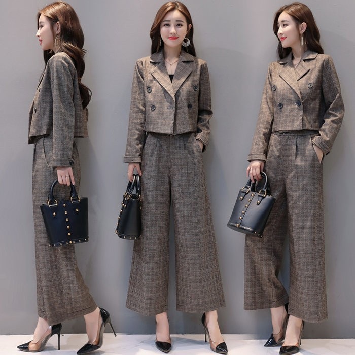 セットアップ レディース パンツスーツ　ワイドパンツ パンツドレス 2点セット 入学式 スーツ ママ コーデ パンツスーツ ビジネス オフィス 卒業式 入園式 卒園式 セレモニー チェック 大人 きれ