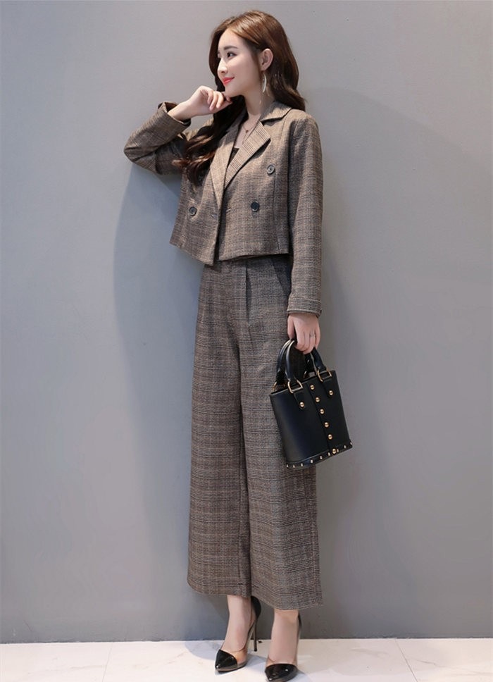 セットアップ レディース パンツスーツ　ワイドパンツ パンツドレス 2点セット 入学式 スーツ ママ コーデ パンツスーツ ビジネス オフィス 卒業式 入園式 卒園式 セレモニー チェック 大人 きれ