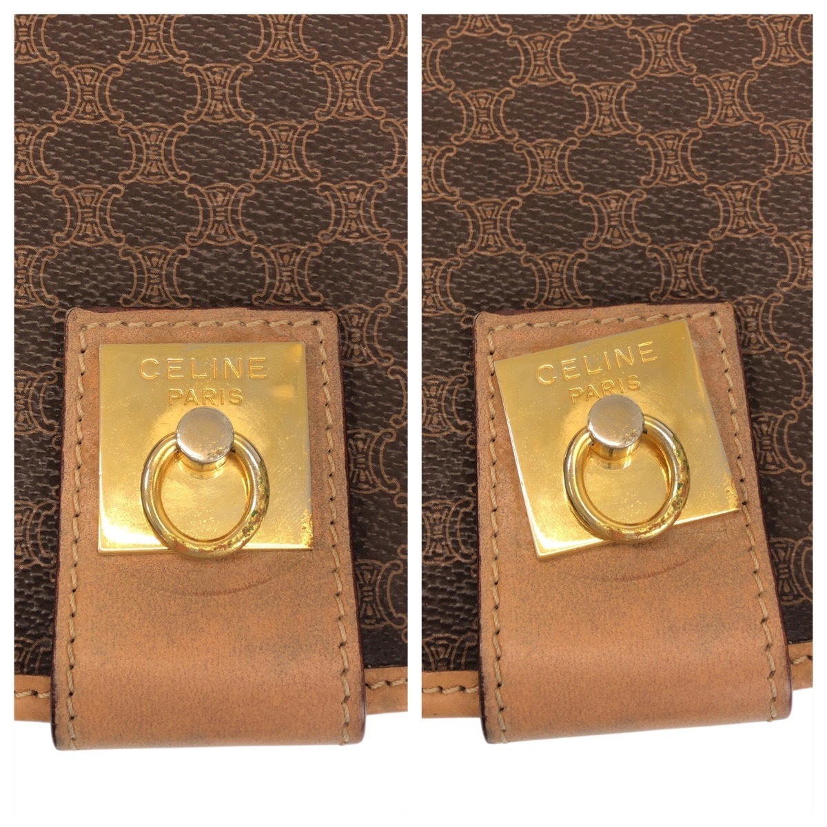 ヴィンテージ マカダム ブラウン ゴールド金具 PVC/レザー ショルダーバッグ ポシェット レディース 501392