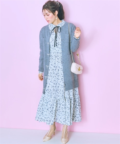 ロング・マキシ丈/半袖 大きいサイズ ぼかしバラ柄レース切り替えワンピース marun ロング・マキシ丈/半袖 大きいサイズ ぼかしバラ柄レース切り替えワンピース marun