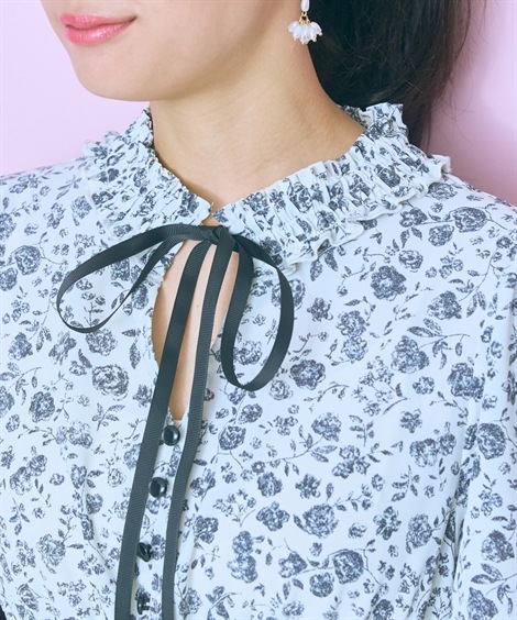 ロング・マキシ丈/半袖 大きいサイズ ぼかしバラ柄レース切り替えワンピース marun ロング・マキシ丈/半袖 大きいサイズ ぼかしバラ柄レース切り替えワンピース marun