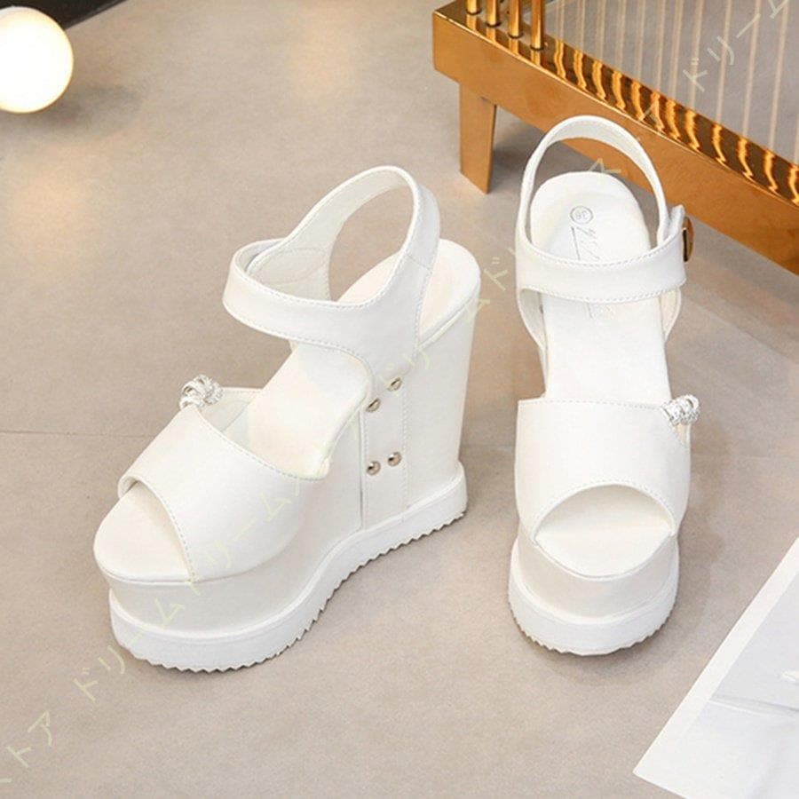厚底 サンダル レディース ハイヒール 白 面ファスナー ウェッジソール 痛くない 大きいサイズ 14cmヒール アンクルストラップ 幅広 厚底サンダル 甲高 厚底 サンダル レディース ハイヒール 白 面ファスナー ウェッジソール 痛くない 大きいサイズ 14cmヒール アンクルストラップ 幅広 厚底サンダル 甲高