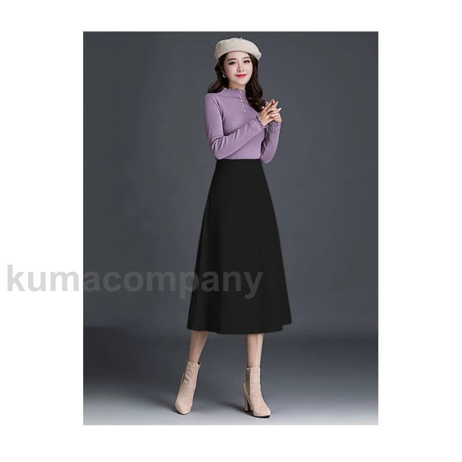 厚手 Aラインスカート レディース スカート 冬 通勤 ロングスカート ラシャ 厚手スカート 冬スカート ハイウエスト 着痩せ 体型カバー