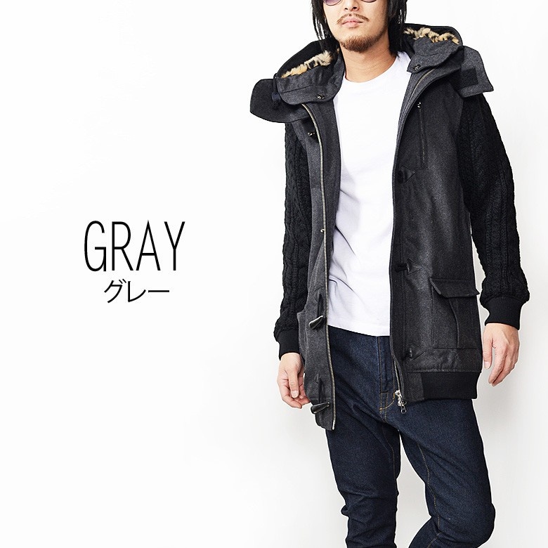 【美品】AKM ニットダッフルコート ブラック M RUIRUE BOUTIQUE ダッフルコート コート ウール100