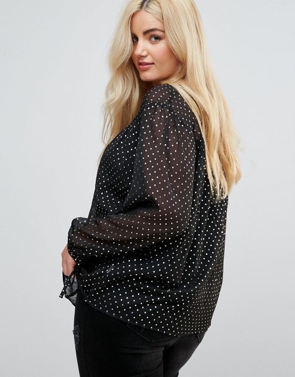 New Looks ニュールック レディース 大きめサイズ ゆったりサイズ 送料無料 Black pattern New Look Curve Metallic Spot Wide Sleeve T