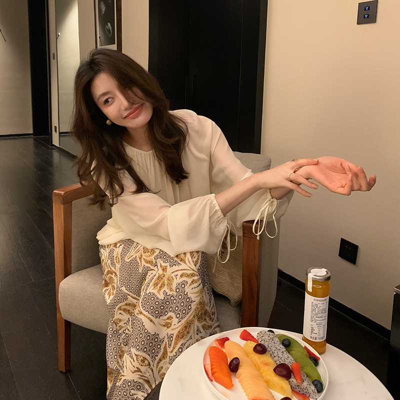 長いxierレトロなプリント女性のためのミッドレングススカート夏の服新しいハイエンドデザインセンス不規則な気質 長いxierレトロなプリント女性のためのミッドレングススカート夏の服新しいハイエンドデザインセンス不規則な気質