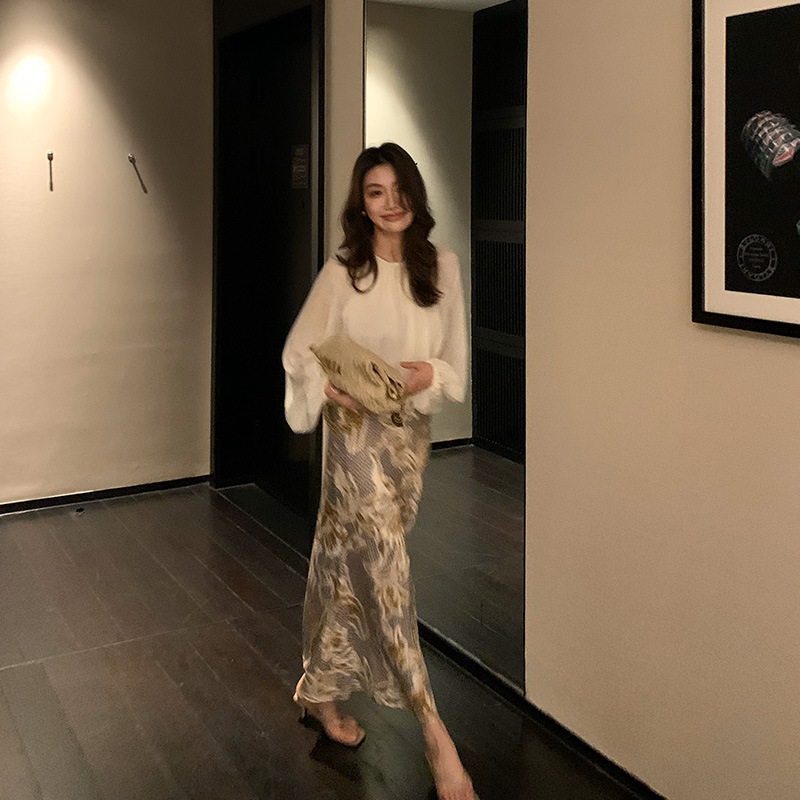 長いxierレトロなプリント女性のためのミッドレングススカート夏の服新しいハイエンドデザインセンス不規則な気質 長いxierレトロなプリント女性のためのミッドレングススカート夏の服新しいハイエンドデザインセンス不規則な気質