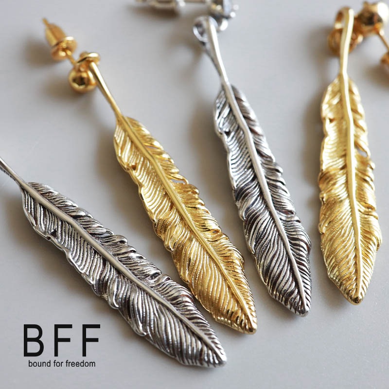 BFF S925 特大CZフェザーピアス [bffes007-s]