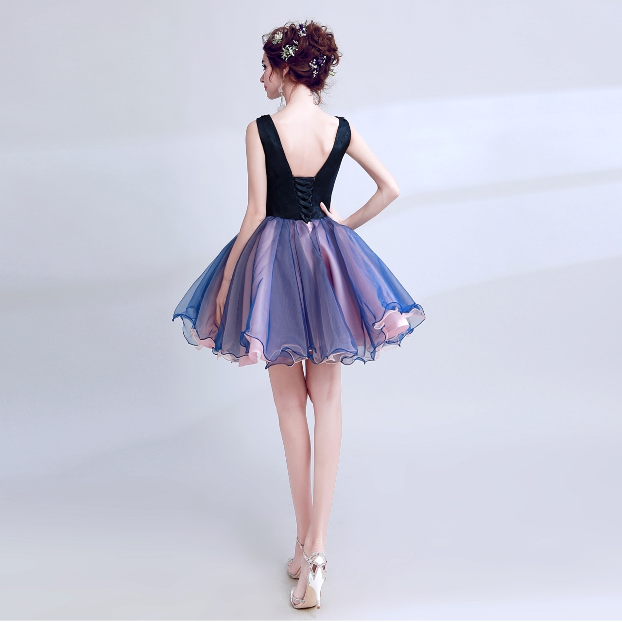 ワンピース ワンピドレス ミニ ミニ丈 袖なし ノースリーブ Vネック デザイン切替 ウエスト切替